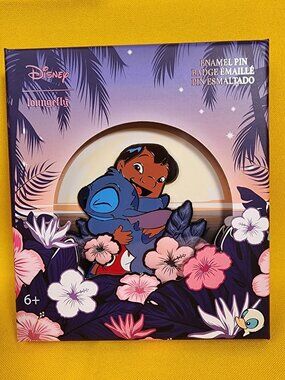Loungefly Disney Lilo and Stitch Hugging Floral PVC Hibiscus LE Pin 3" NEW